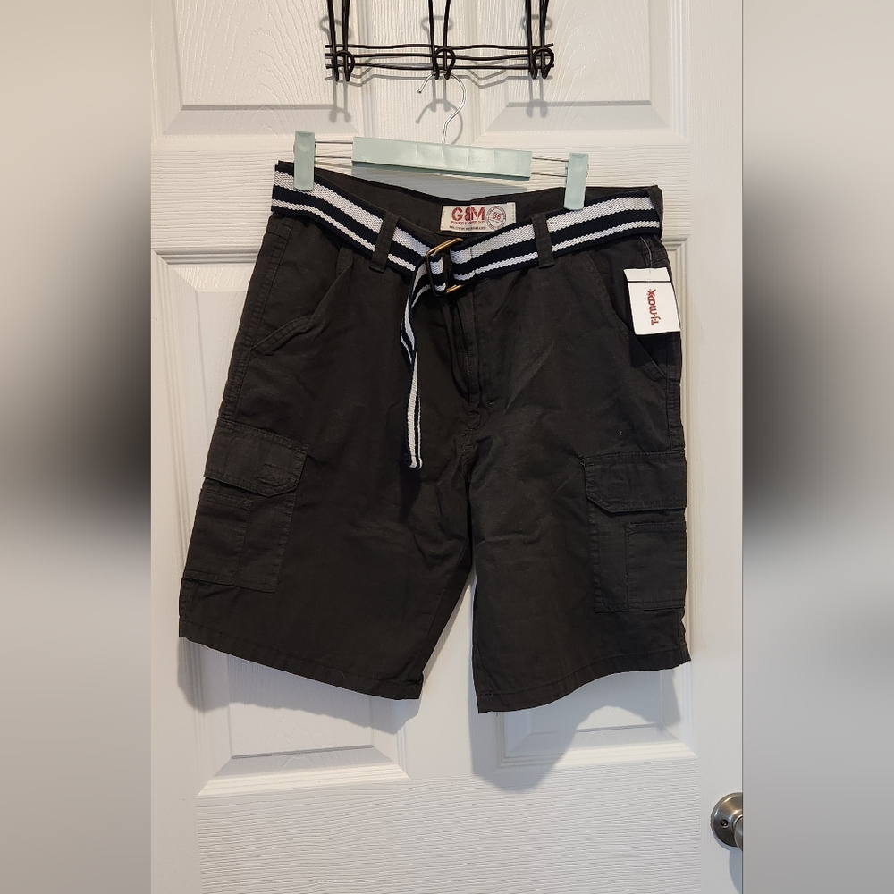 Black Gray Cargo Shorts for Men